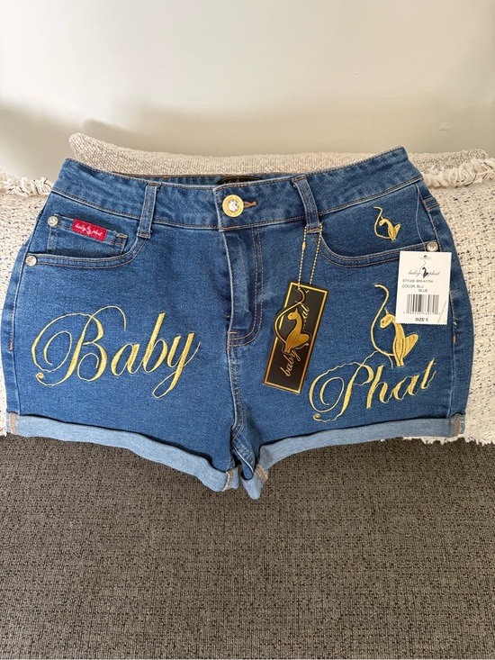Baby Phat Pants - Baby Phat Blue Denim Shorts with Gold Script